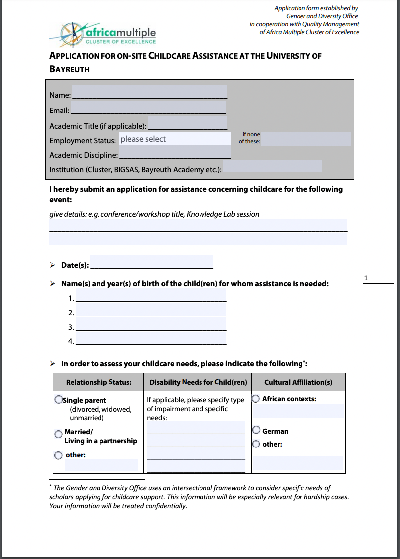 Childcare Application form on site