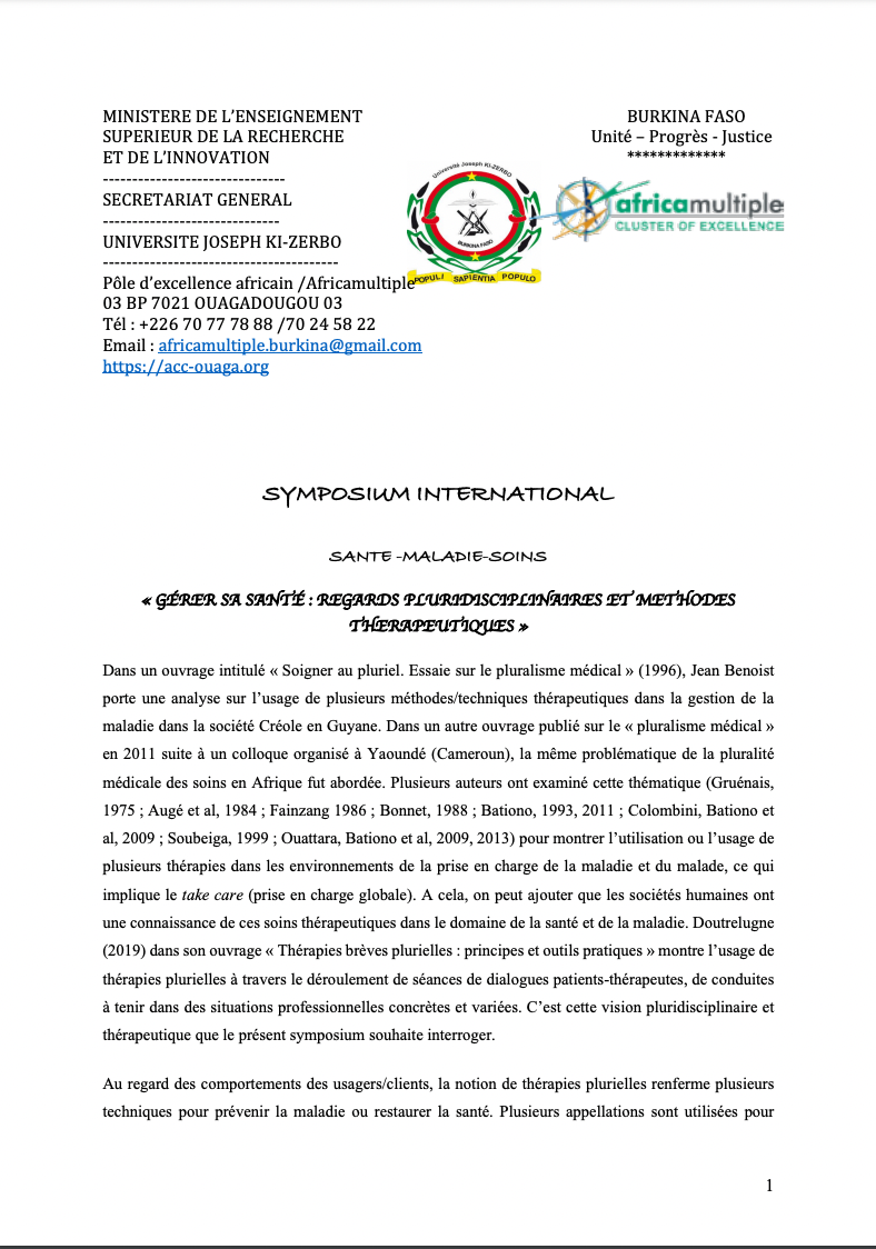 Symposium International: "Gérer sa santé | Regards Pluridisciplinaires et Methodes Therapeutiques